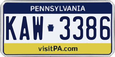 PA license plate KAW3386
