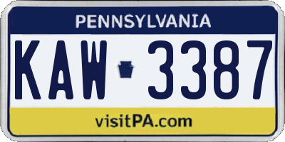 PA license plate KAW3387