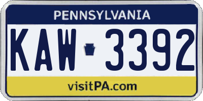 PA license plate KAW3392
