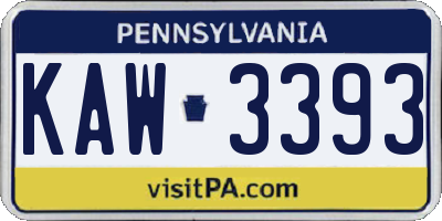 PA license plate KAW3393