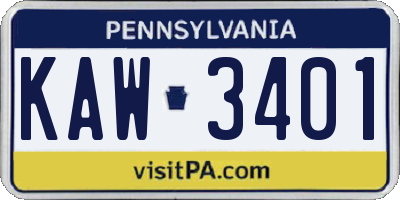 PA license plate KAW3401