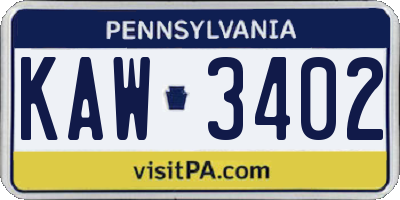 PA license plate KAW3402