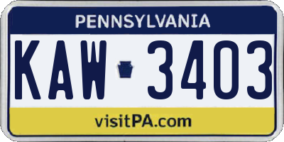 PA license plate KAW3403