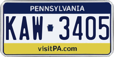 PA license plate KAW3405
