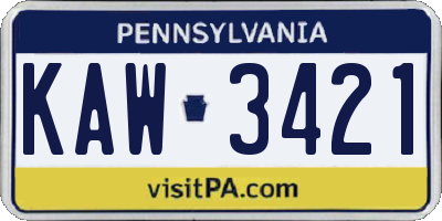 PA license plate KAW3421