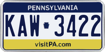 PA license plate KAW3422