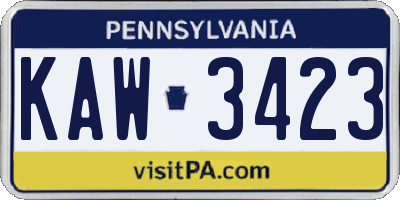 PA license plate KAW3423