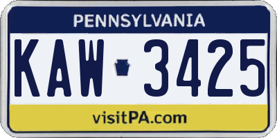 PA license plate KAW3425