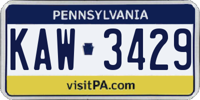 PA license plate KAW3429