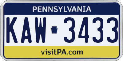 PA license plate KAW3433
