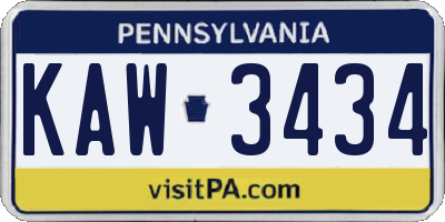 PA license plate KAW3434