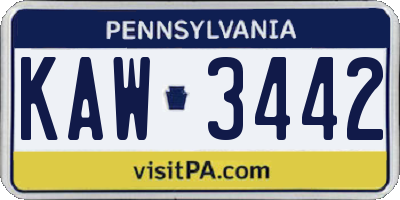 PA license plate KAW3442