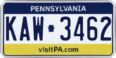 PA license plate KAW3462