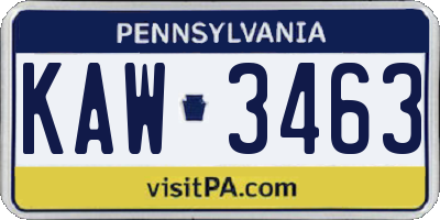 PA license plate KAW3463