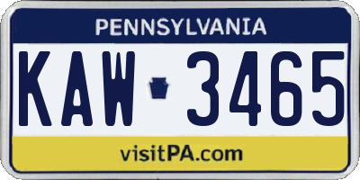 PA license plate KAW3465