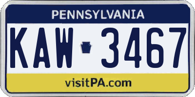 PA license plate KAW3467