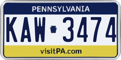 PA license plate KAW3474