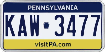 PA license plate KAW3477