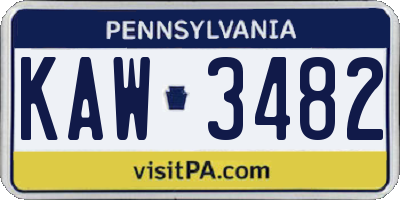PA license plate KAW3482