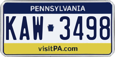 PA license plate KAW3498