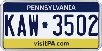 PA license plate KAW3502