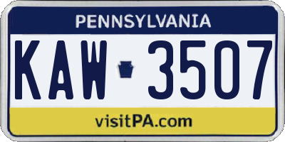 PA license plate KAW3507