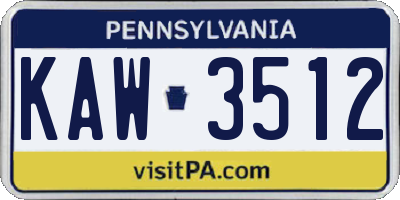 PA license plate KAW3512