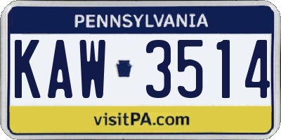 PA license plate KAW3514