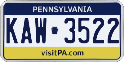 PA license plate KAW3522