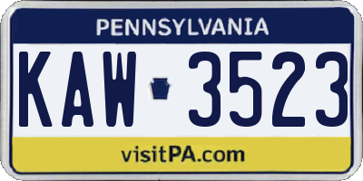 PA license plate KAW3523