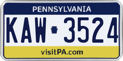 PA license plate KAW3524