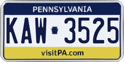 PA license plate KAW3525