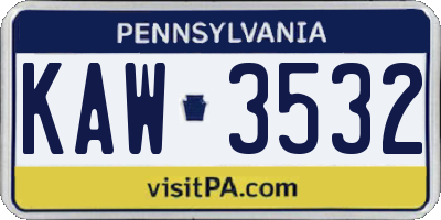 PA license plate KAW3532