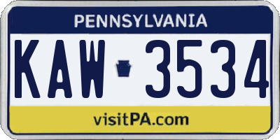 PA license plate KAW3534
