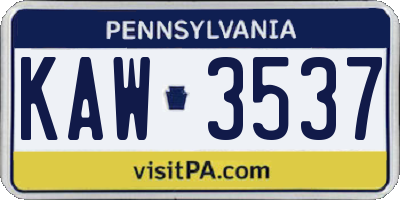 PA license plate KAW3537