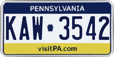 PA license plate KAW3542