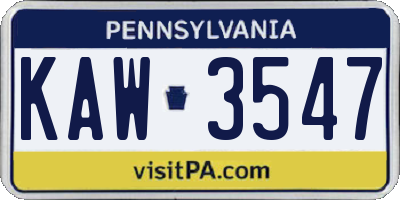 PA license plate KAW3547