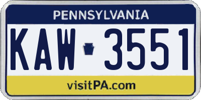 PA license plate KAW3551