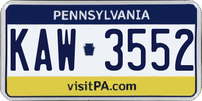 PA license plate KAW3552