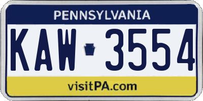 PA license plate KAW3554