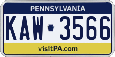PA license plate KAW3566