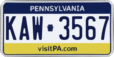 PA license plate KAW3567