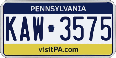 PA license plate KAW3575
