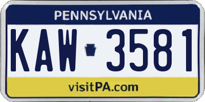 PA license plate KAW3581