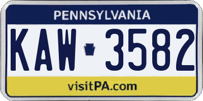 PA license plate KAW3582