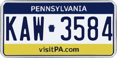 PA license plate KAW3584