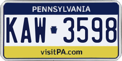 PA license plate KAW3598