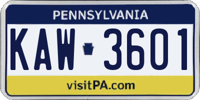 PA license plate KAW3601