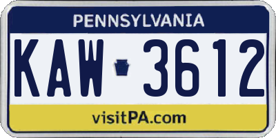 PA license plate KAW3612