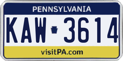 PA license plate KAW3614